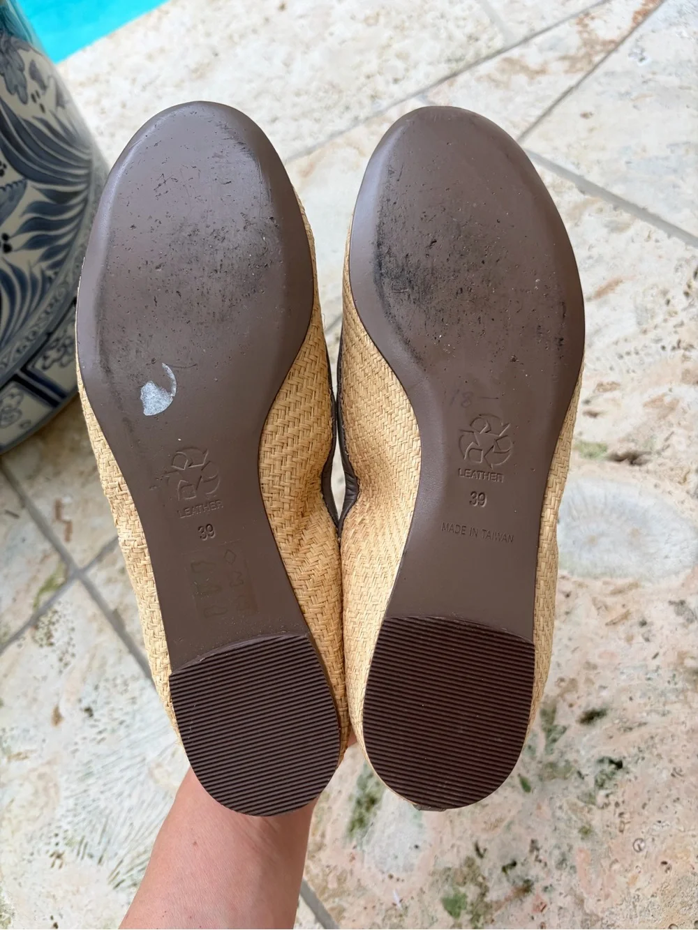 Woven Raffia Bow Ballet Flats in Natural and Gray